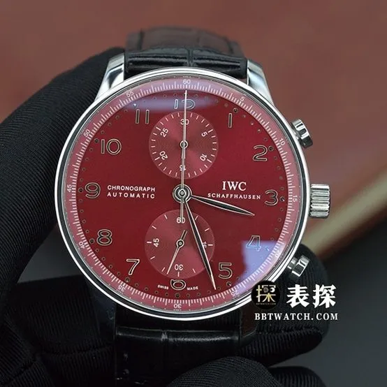 AZ Portugal IWC1:1replica watch burgundy red panda plate leather strap model IW371616clasplive photos