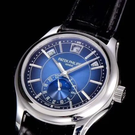 GR factory top-tier watch Patek Philippe5205G-013 white steel blue bottom mechanical men's watch top-tier complex function series version side view