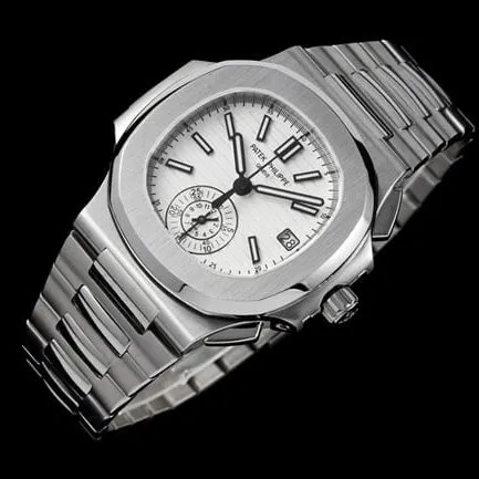 3K FactoryPatek Philippetop-tier watch Nautilus multifunctional chronograph men's white dialsteel bracelet watch side view