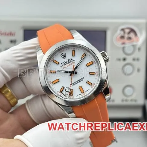 watch magnetic type VS FactoryRolexwhite dial orange rubber model side live photo