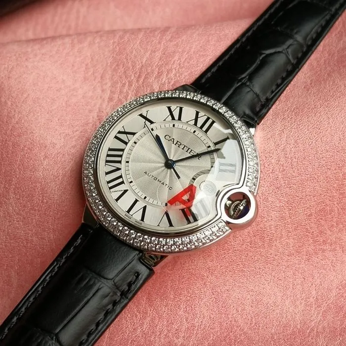 top-tier watch Cartier men's white dial blue balloon series mechanical leather strap watch front view
