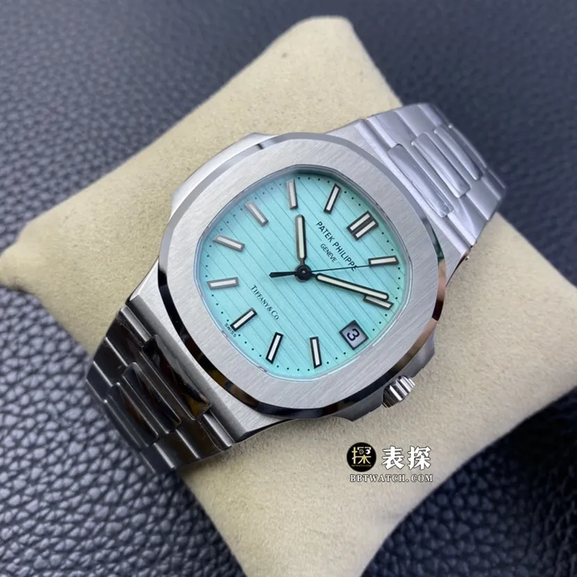 3K FactoryPatek Philippe sporty and elegant Tiffany Nautilus watch men's Tiffany blue dialsteel bracelet picture and price side live photo