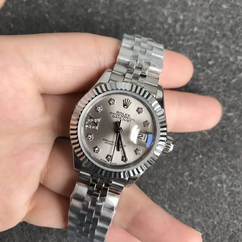 Rolex Datejust watch, women's watch, 28mm, mechanical, fluted bezel, grey dial, side view