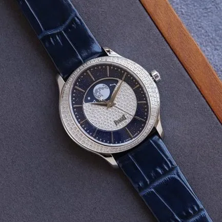 top-tier Piaget Limelight Stella series blue complex function ladies watch front view