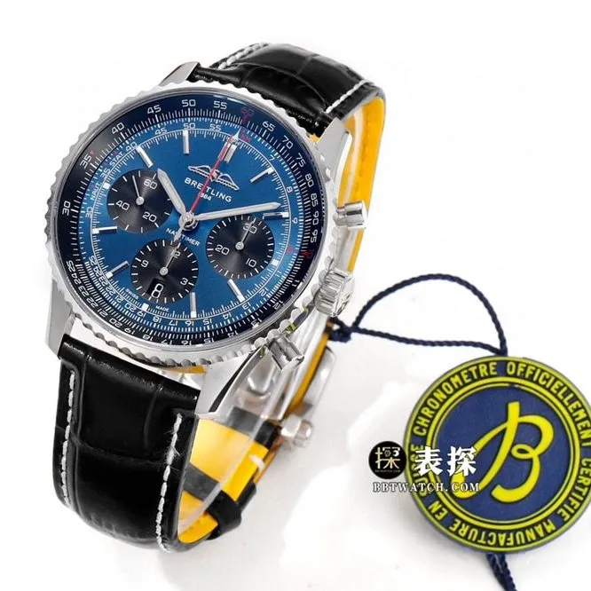 BLS Aviation Chronograph 1 Breitling watch men's blue disk belt model AB0139241C1P1 side real picture
