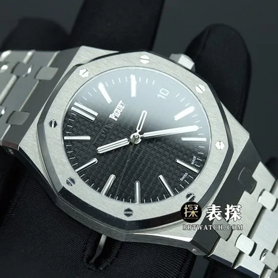 APSRoyal OakAudemars Piguet1:1replica watch black dialsteel bracelet model 15510ST.OO.1320ST.07clasp picture