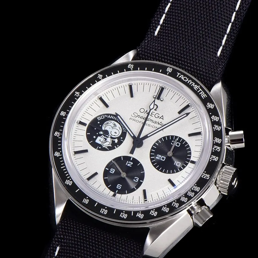 Omega Top Watch Men's White Dial Nylon Strap Snoopy Series Watch Leather Strap Picture