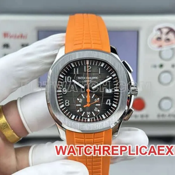 1:1replica watch Patek PhilippeP1 factory grenade black dial mechanical orange rubber model 5968caseback live photo