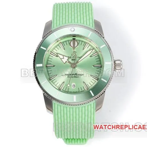 1:1replica watch super ocean culture BLS factory Breitling light green dial rubber braceletside live photo