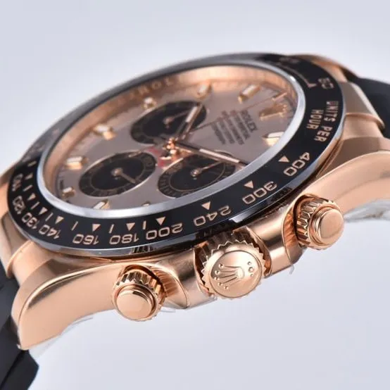 C factory DaytonaRolex1:1replica watch rose gold plate rubber model m116515ln-0059front live photo