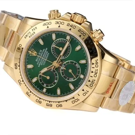 top-tier replicaRolex men's green dial gold band popular model Cosmograph Daytona mechanical watch side view