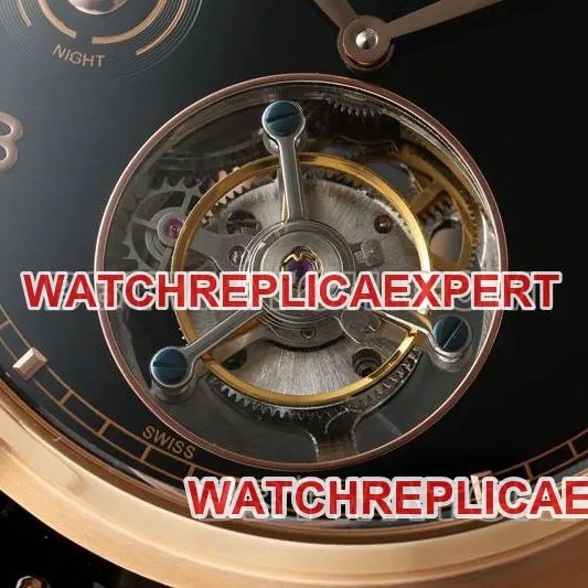 IWC1:1replica watch RMS factory Portugal black dialrose goldtourbillon mechanical leather strap model side live photo