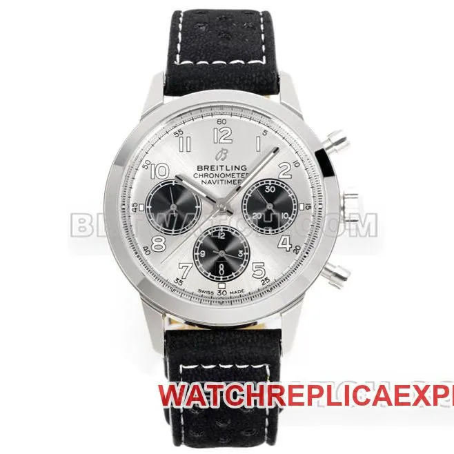 Breitling watch BLS factory transoceanic silver dial41mmchronograph7750movementleather strap model side live photo