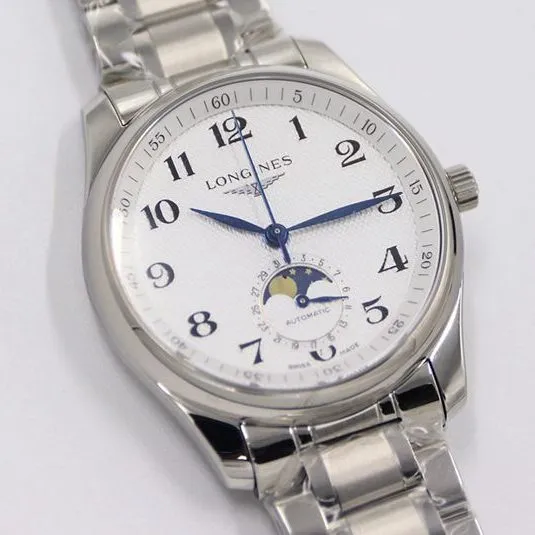 GS factory Longinesreplica watch master series moon phase watch white dial316stainless steelbraceletclasp picture