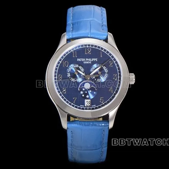 ZP factory Patek Philippe complex function timepiece super cloneblue dial annual calendar leather strap model 4947Gclasp live photos