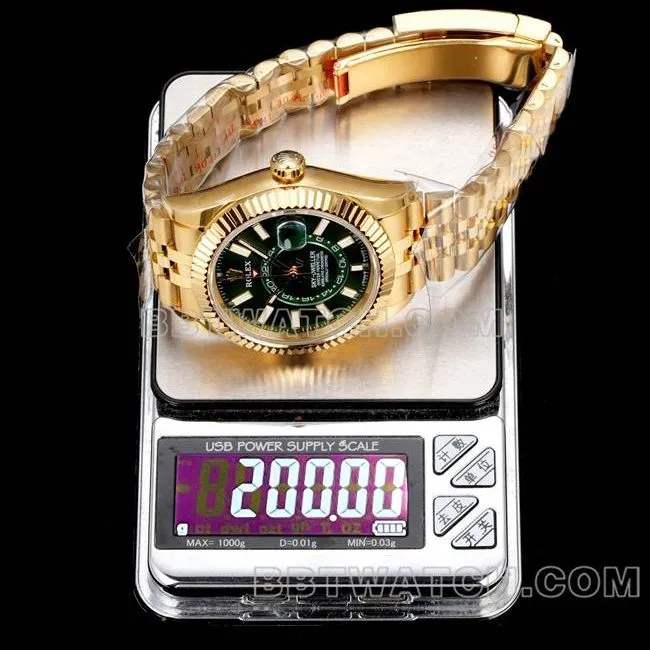 AR+ factory collectible watch pilot rolexgreen dial mechanical yellow goldcaseback live photo