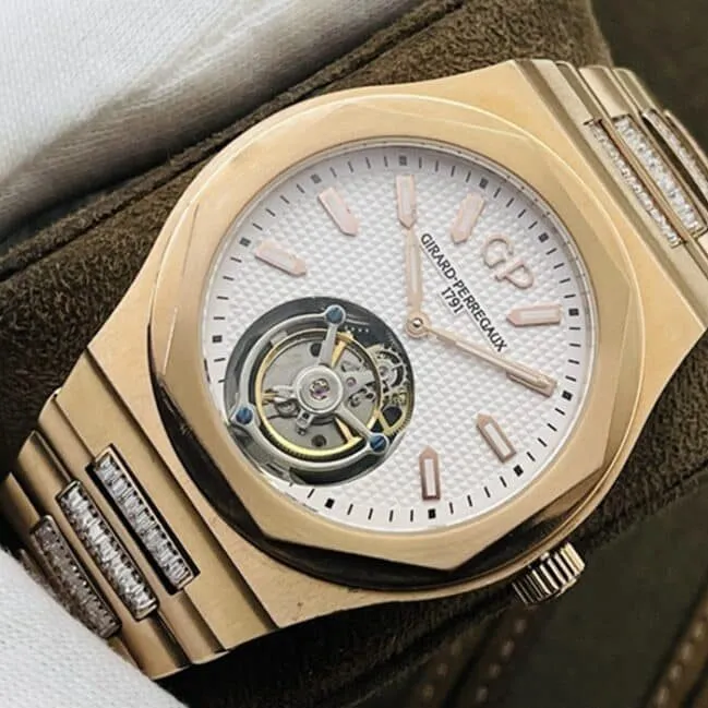 top-tier watch Girard-Perregaux men's white dial gold belt laurel series tourbillon watch clasp picture