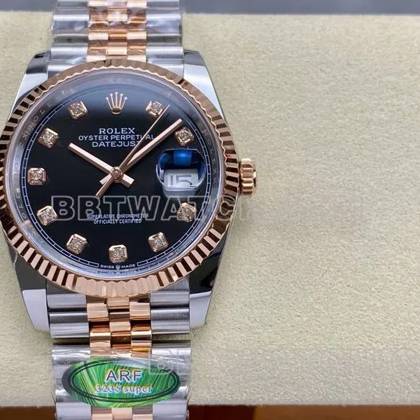 Rolex collectible watch ARF FactoryDatejustblack dial36mm rose goldsteel bracelet side live photo