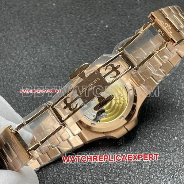 Patek Philippe Watch Sport Elegant Blue Plate Mechanical Rose Gold Steel Strap Model 5990 Back Actual Photo