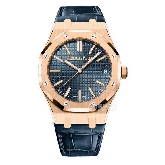 APS factory Audemars PiguetRoyal Oaktop-tier 1:1high-quality replicablue dialrose goldleather strap model 15510OR.OO.D315CR.02side live photo
