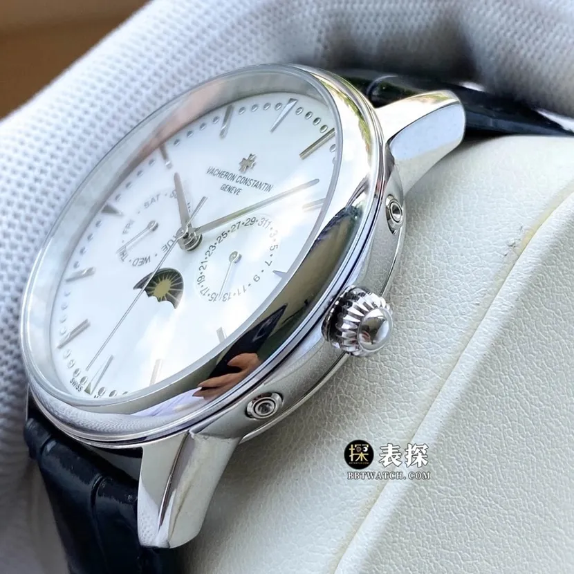 Vacheron Constantin Patrimony Top Watch Men's White Dial Moonphase Leather Strap Model Photos and Price Real Shot Pictures