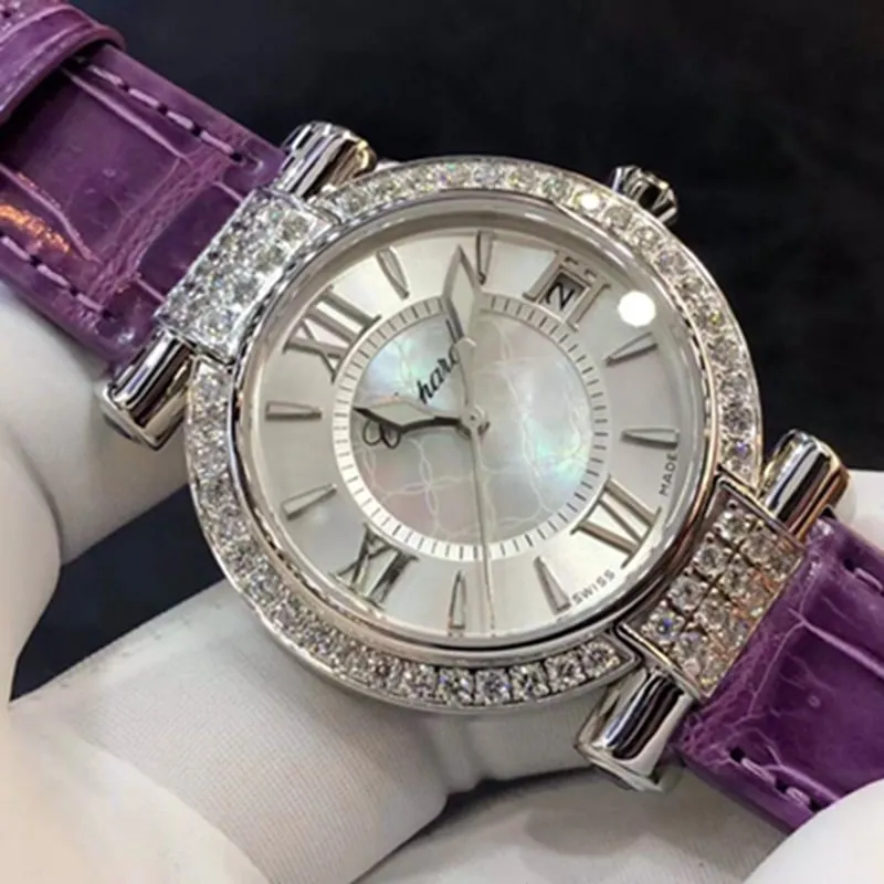 Top-tier watch Chopard women's model 36MM mechanical real diamond leather strap watch clasp picture