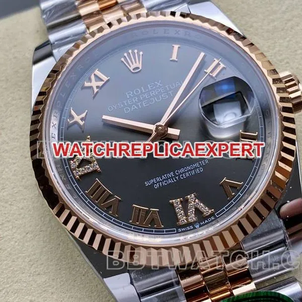 Rolex1:1replica watch ARF FactoryDatejust gray plate 36mm rose goldsteel bracelet front live photo