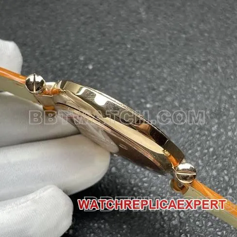 watch frank mill quartz ABF factory black dial gold diamond bezel orange leather braceletbraceletlive photos