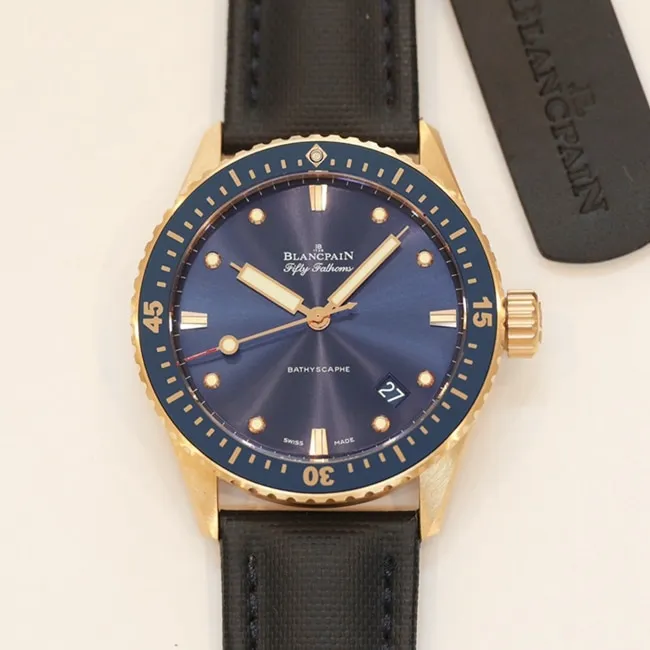 top-tier watch Blancpain men's blue dial nylon belt fifty fathom series detail shots