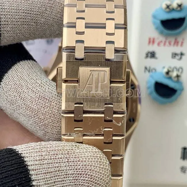 top-tier watch Audemars PiguetBLS factory Royal Oakrose goldblack dial mechanical 26420caseback live photo