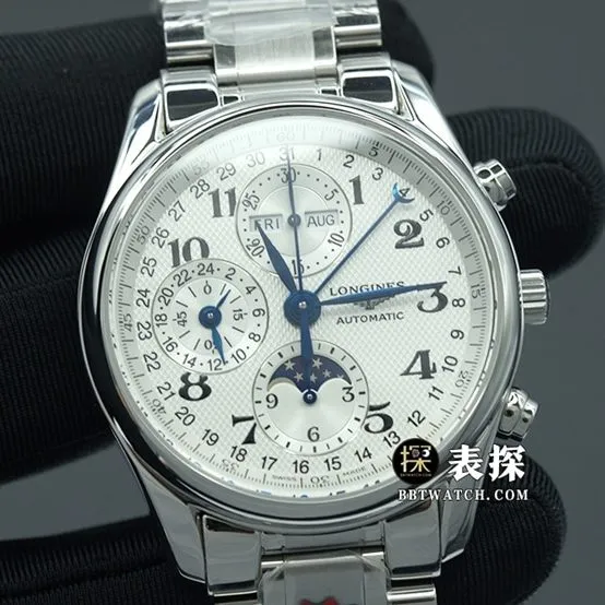 KL factory watch traditional Longines watch silver dial wheat grain pattern blue steel hands steel bracelet model L2.673.4.78.6 overall live photos