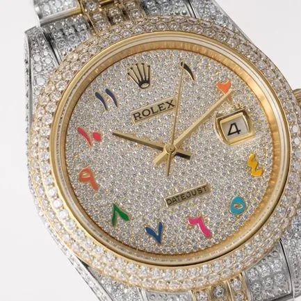 TW factory top-tier replicaRolex men's white dialsteel bracelet full diamond Datejust series 18k gold automatic movement watch side view