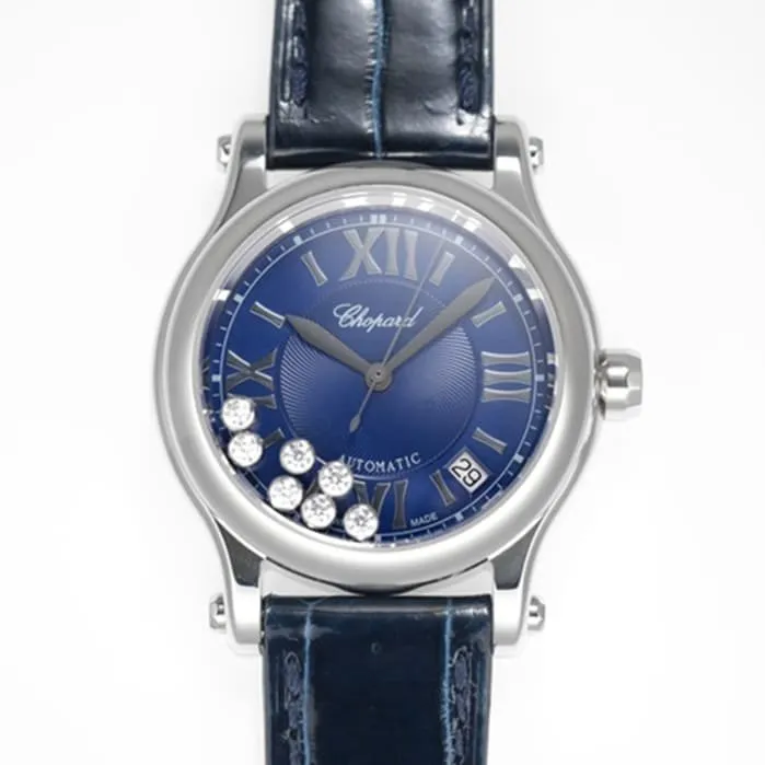 top-tier watch Chopard women's blue dial blue belt happy diamond series watch side view