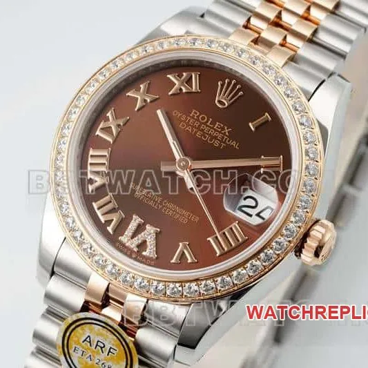 ARF FactoryRolex log top-tier brown disk diamond bezel31mm intergold five-lattice chain link 278381caseback live photo