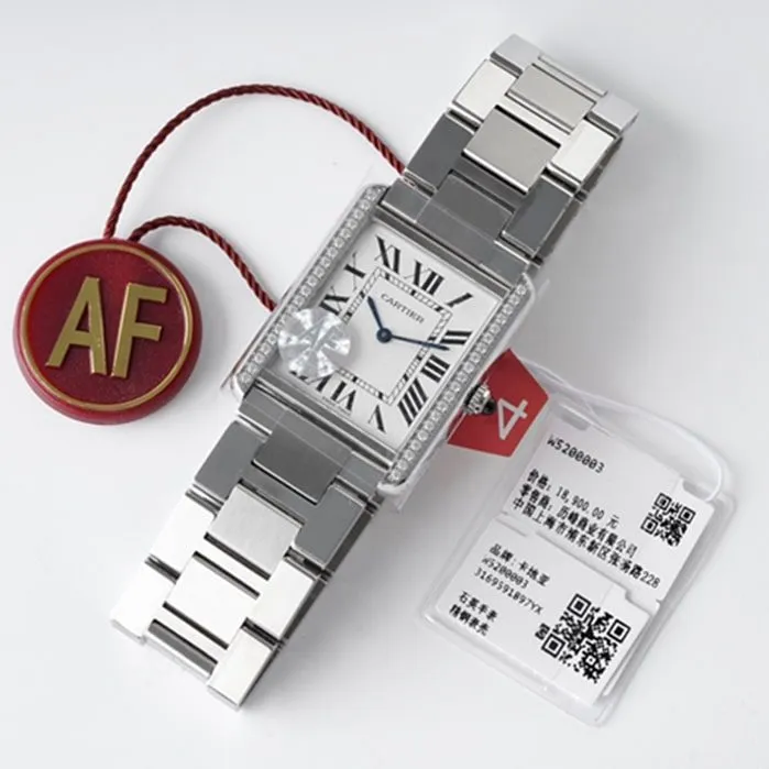 top-tier watch Cartier women's white dial tank series steel bracelet watch side view