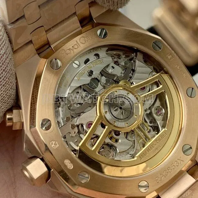 1:1replica watch Audemars PiguetBLS factory Royal Oakrose goldgreen dial mechanical 26420front live photo