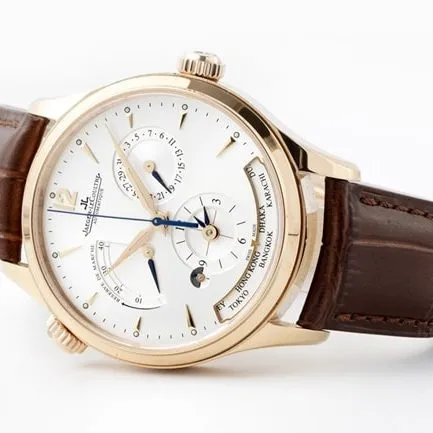 ZF Factorytop-tier replicaJaeger-LeCoultrehigh-quality watch men's white dial brown belt Geographer Q1428421 series mechanical leather strap watch movement picture
