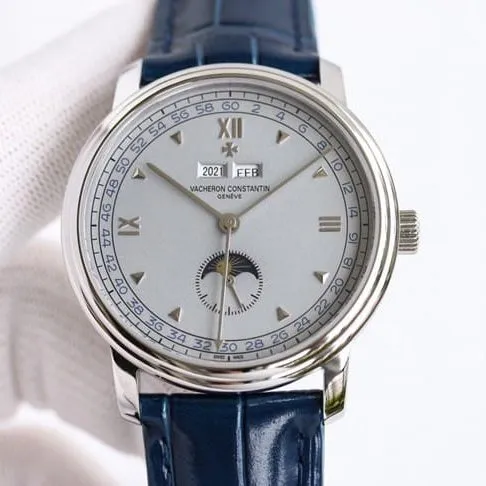 TWS factory Vacheron Constantintop-tier men's gray plate blue belt historical masterpiece series fully automatic movementleather strap watch front view