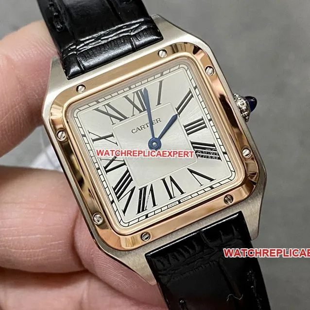 F1 factory Cartier Santos 1:1super clonesilver dialrose gold circle trumpet W2SA0012front live photo