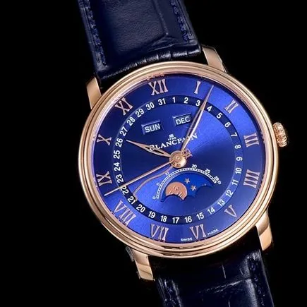 OM FactoryBlancpaintop-tier watch men's blue dial blue belt villeret classic 6654 new V3 upgraded leather strap watch clasp picture