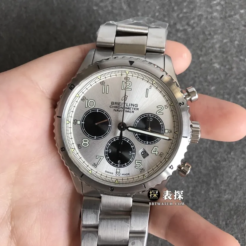 BL factory Breitling Legend Aviation top-tier watch men's silver panda plate steel bracelet model pictures and prices caseback live photo