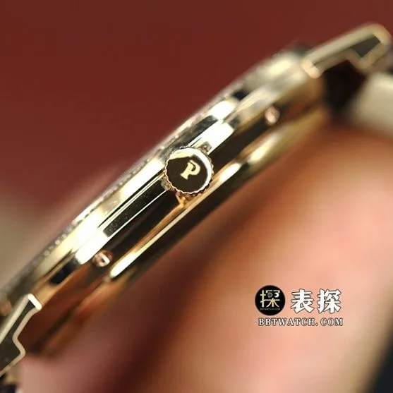 MKS men's Piaget watch white dialrose gold diamond leather strap model G0A36125side live photo