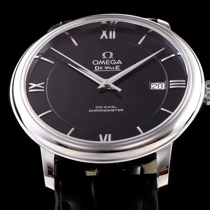 Omegareplica watch disc flying business series men's mechanical ultra-thin watch classic black hot model front view