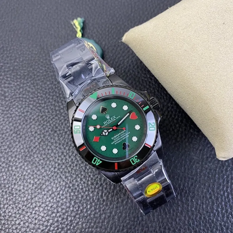 Super cloneRolex watch Submariner latest modified all black green dial front view