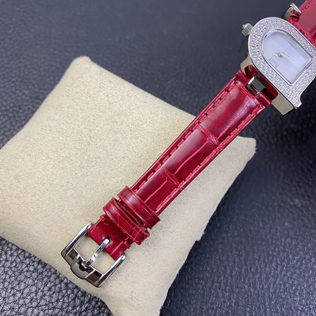 top-tier watch count ladies white dial red band quartzleather strap watch side view