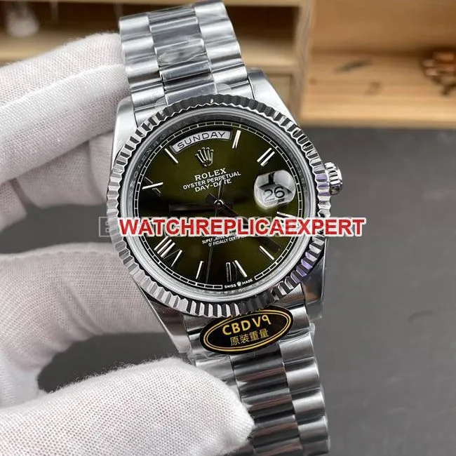 collectible watch CBD factory RolexDay-Date3255 mechanical olive green dial40mmclasplive photos