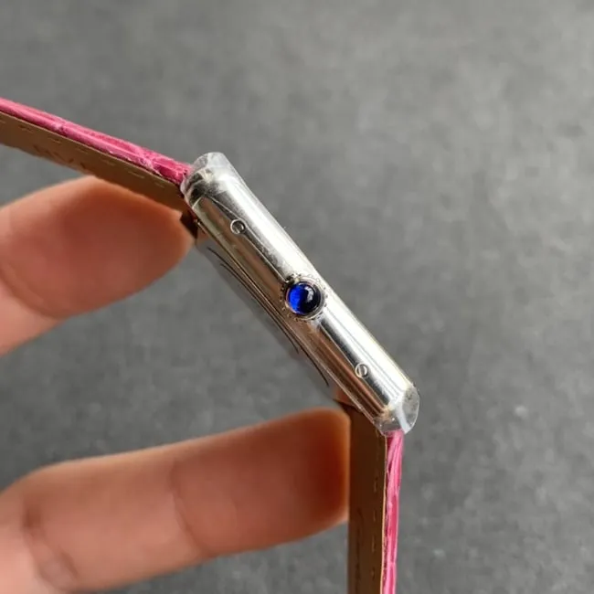 K11 factory top-tier watch Cartier women's tank series pink plate pink belt watch clasp picture
