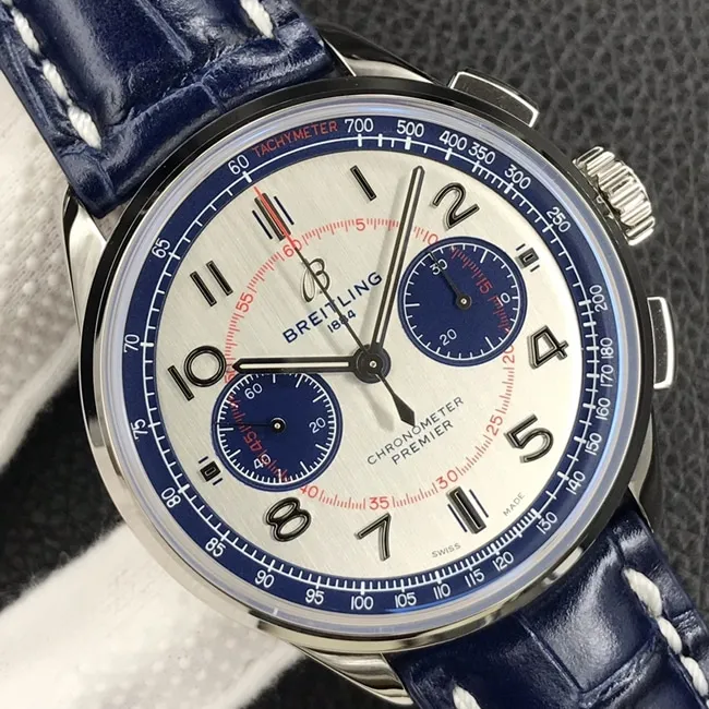 GF Factorytop-tier watch new work Bailing Puya B01chronograph watch 42mm men's white dial blue belt mechanical leather strap watch clasp picture