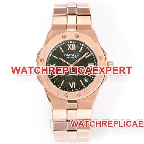 top-tier watch ChopardGH factory snow mountain proud wing green dial41mmrose gold steel braceletside live photo