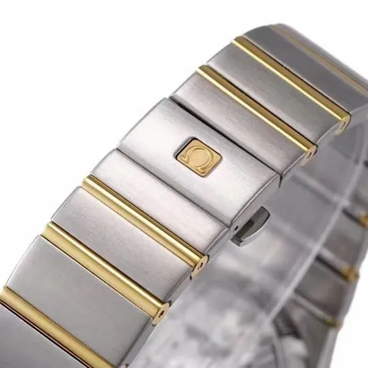 super cloneOmegayellow goldwhite dialdate displayvs constellation temperament 8500 mechanical watch front view